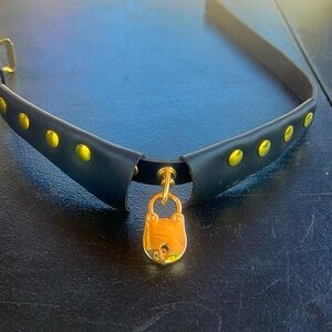 Leather and brass choker with brass metal lock and key